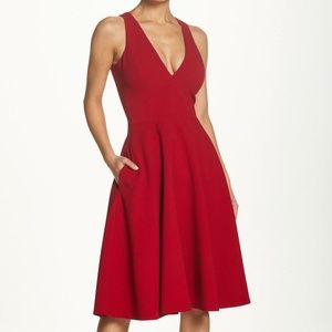 Dress the Population Catalina V-Neckline Crepe Midi Dress Large